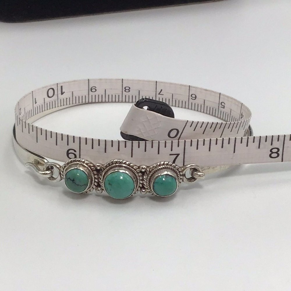 Steling Silver Turquoise Bangle Bracelet Hook Closure 12.8g Size 7 - Picture 7 of 12